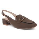 Load image into Gallery viewer, Women's Slingback Block Heel Pumps with Stone Buckle Detail Square Toe Texture Pumps Shoes