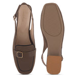 Load image into Gallery viewer, Women's Slingback Block Heel Pumps with Stone Buckle Detail Square Toe Texture Pumps Shoes