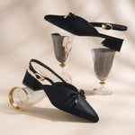 Load image into Gallery viewer, Women's Pointed Toe Slingback Block Heel Pumps with Decorative Bow Low Block Heel Pumps Shoes