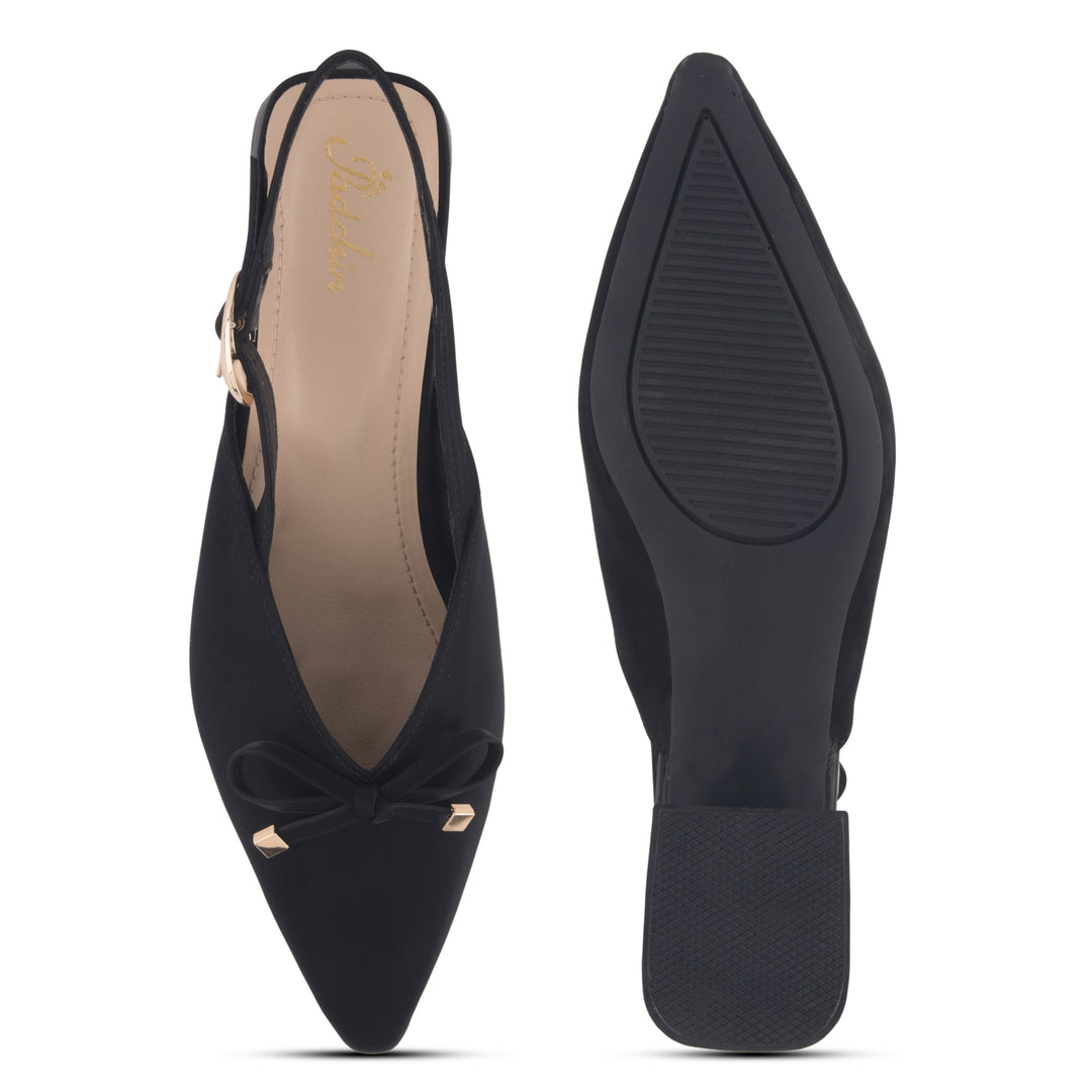 Women's Pointed Toe Slingback Block Heel Pumps with Decorative Bow Low Block Heel Pumps Shoes