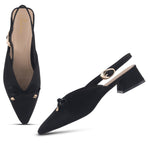 Load image into Gallery viewer, Women's Pointed Toe Slingback Block Heel Pumps with Decorative Bow Low Block Heel Pumps Shoes