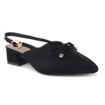 Load image into Gallery viewer, Women's Pointed Toe Slingback Block Heel Pumps with Decorative Bow Low Block Heel Pumps Shoes