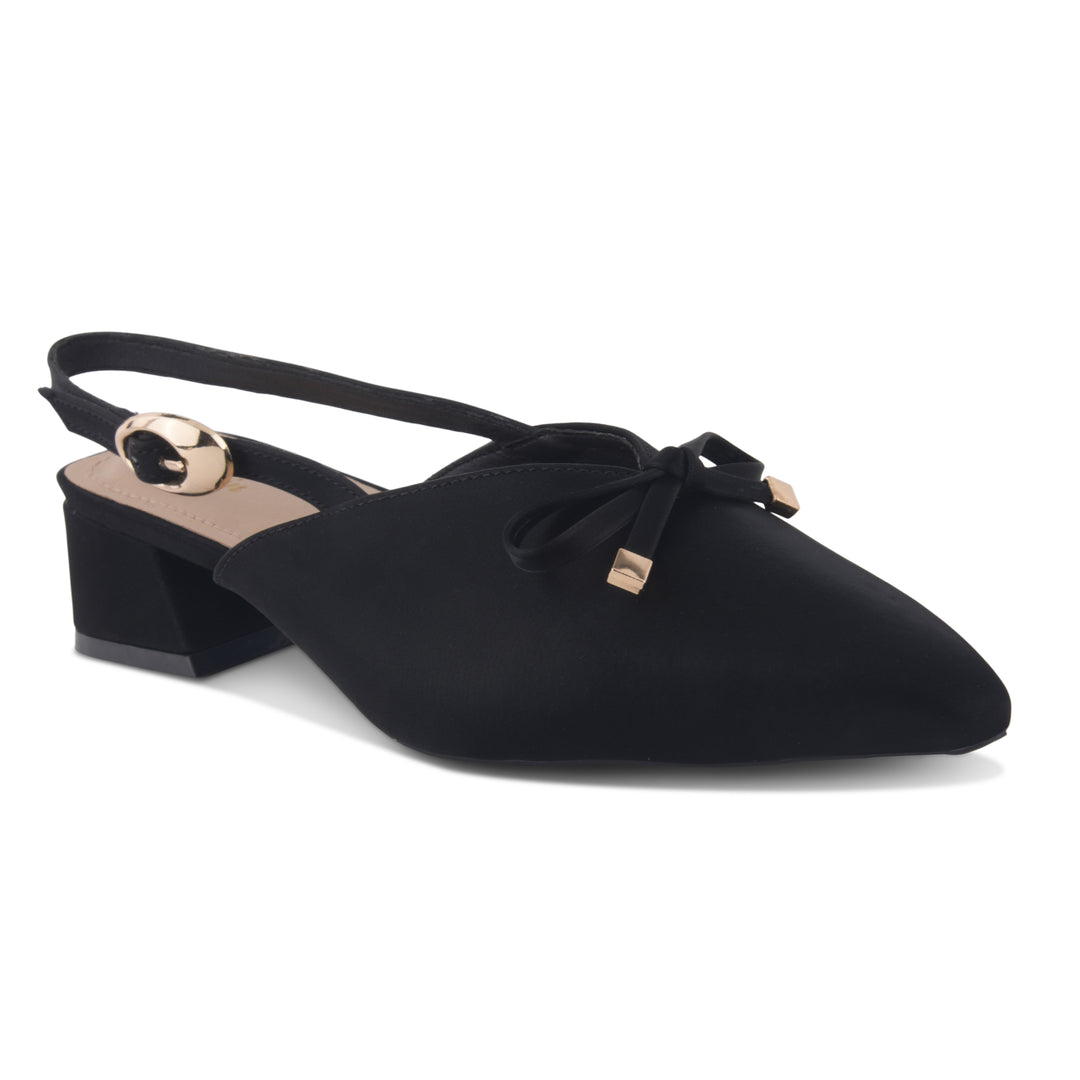 Women's Pointed Toe Slingback Block Heel Pumps with Decorative Bow Low Block Heel Pumps Shoes