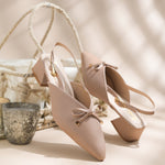 Load image into Gallery viewer, Women's Pointed Toe Slingback Block Heel Pumps with Decorative Bow Low Block Heel Pumps Shoes