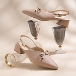 Load image into Gallery viewer, Women's Pointed Toe Slingback Block Heel Pumps with Decorative Bow Low Block Heel Pumps Shoes