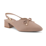 Load image into Gallery viewer, Women's Pointed Toe Slingback Block Heel Pumps with Decorative Bow Low Block Heel Pumps Shoes