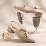 Load image into Gallery viewer, Women's Pointed Toe Slingback Block Heel Pumps with Decorative Bow Low Block Heel Pumps Shoes