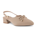 Load image into Gallery viewer, Women's Pointed Toe Slingback Block Heel Pumps with Decorative Bow Low Block Heel Pumps Shoes