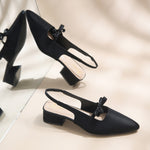 Load image into Gallery viewer, Women's Slingback Block Heel Pumps with Bow Accent Pointed Toe Low Block Heel Pumps Shoes
