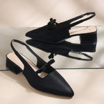 Load image into Gallery viewer, Women's Slingback Block Heel Pumps with Bow Accent Pointed Toe Low Block Heel Pumps Shoes