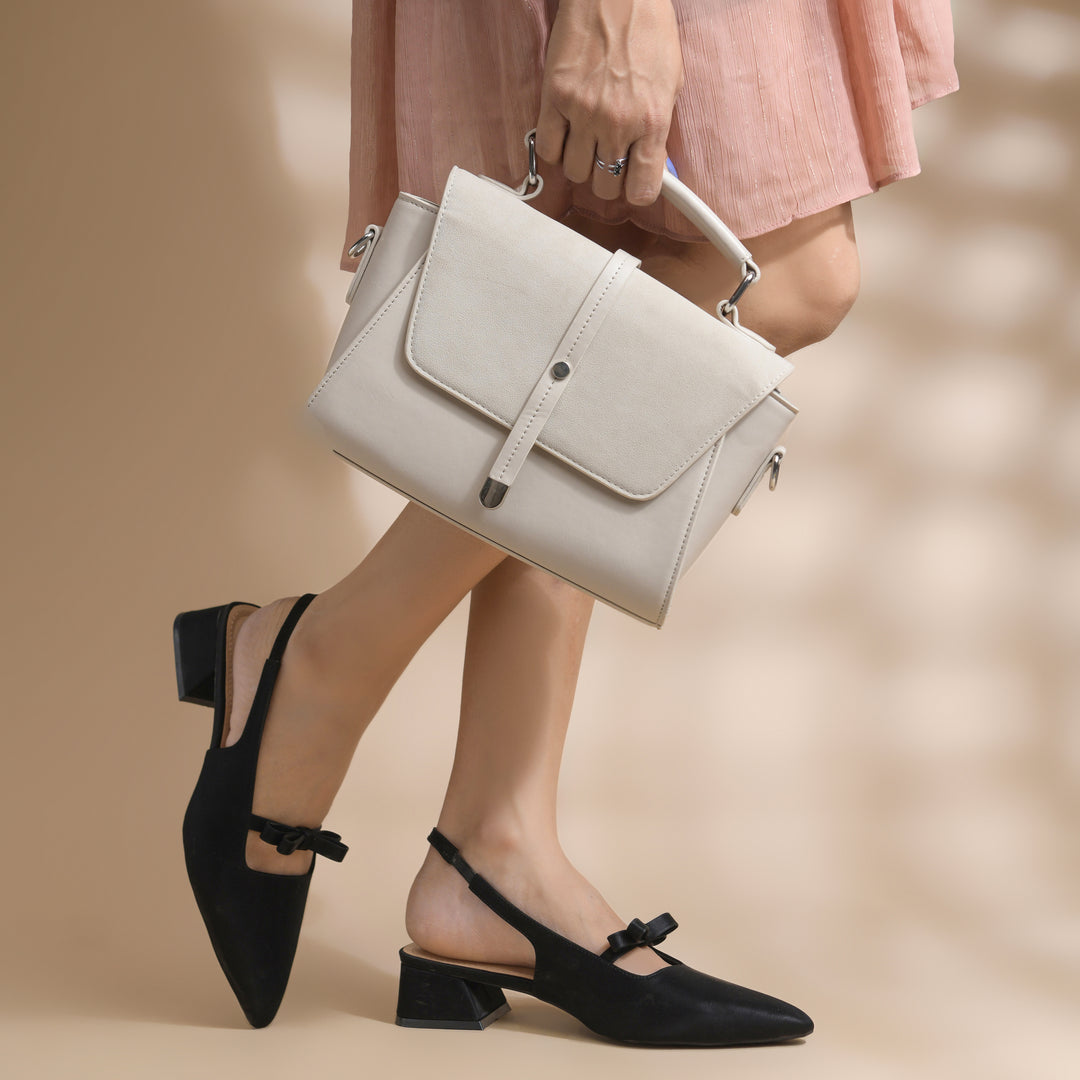 Women's Slingback Block Heel Pumps with Bow Accent Pointed Toe Low Block Heel Pumps Shoes
