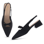 Load image into Gallery viewer, Women's Slingback Block Heel Pumps with Bow Accent Pointed Toe Low Block Heel Pumps Shoes