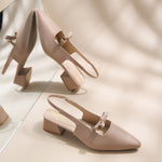 Load image into Gallery viewer, Women's Slingback Block Heel Pumps with Bow Accent Pointed Toe Low Block Heel Pumps Shoes