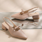 Load image into Gallery viewer, Women's Slingback Block Heel Pumps with Bow Accent Pointed Toe Low Block Heel Pumps Shoes