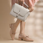 Load image into Gallery viewer, Women's Slingback Block Heel Pumps with Bow Accent Pointed Toe Low Block Heel Pumps Shoes