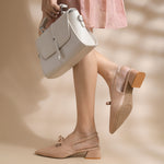 Load image into Gallery viewer, Women's Slingback Block Heel Pumps with Bow Accent Pointed Toe Low Block Heel Pumps Shoes