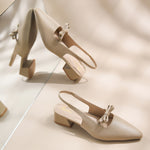 Load image into Gallery viewer, Women's Slingback Block Heel Pumps with Bow Accent Pointed Toe Low Block Heel Pumps Shoes