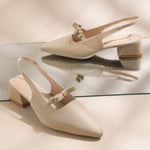 Load image into Gallery viewer, Women's Slingback Block Heel Pumps with Bow Accent Pointed Toe Low Block Heel Pumps Shoes