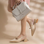 Load image into Gallery viewer, Women's Slingback Block Heel Pumps with Bow Accent Pointed Toe Low Block Heel Pumps Shoes