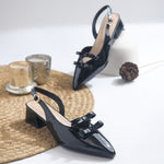 Load image into Gallery viewer, Women's Patent Slingback Block Heel Pumps with Double Bow Detail Pointed Toe Pumps Shoes