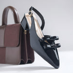 Load image into Gallery viewer, Women's Patent Slingback Block Heel Pumps with Double Bow Detail Pointed Toe Pumps Shoes