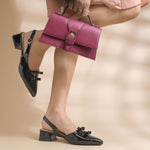 Load image into Gallery viewer, Women's Patent Slingback Block Heel Pumps with Double Bow Detail Pointed Toe Pumps Shoes