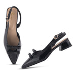 Load image into Gallery viewer, Women's Patent Slingback Block Heel Pumps with Double Bow Detail Pointed Toe Pumps Shoes