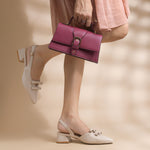 Load image into Gallery viewer, Women's Patent Slingback Block Heel Pumps with Double Bow Detail Pointed Toe Pumps Shoes