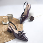 Load image into Gallery viewer, Women's Patent Slingback Block Heel Pumps with Double Bow Detail Pointed Toe Pumps Shoes
