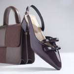 Load image into Gallery viewer, Women's Patent Slingback Block Heel Pumps with Double Bow Detail Pointed Toe Pumps Shoes