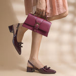 Load image into Gallery viewer, Women's Patent Slingback Block Heel Pumps with Double Bow Detail Pointed Toe Pumps Shoes