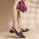 Load image into Gallery viewer, Women's Patent Slingback Block Heel Pumps with Double Bow Detail Pointed Toe Pumps Shoes