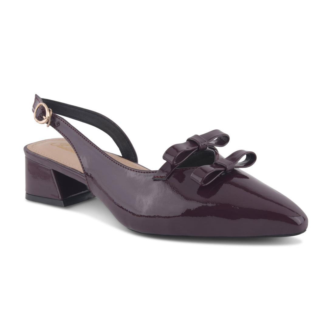 Women's Patent Slingback Block Heel Pumps with Double Bow Detail Pointed Toe Pumps Shoes