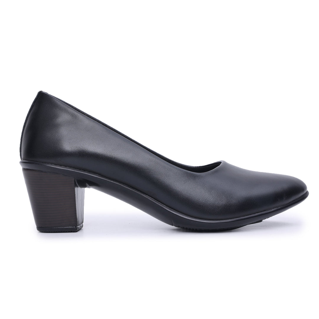 Round Toe Slip on Block Heel Pumps