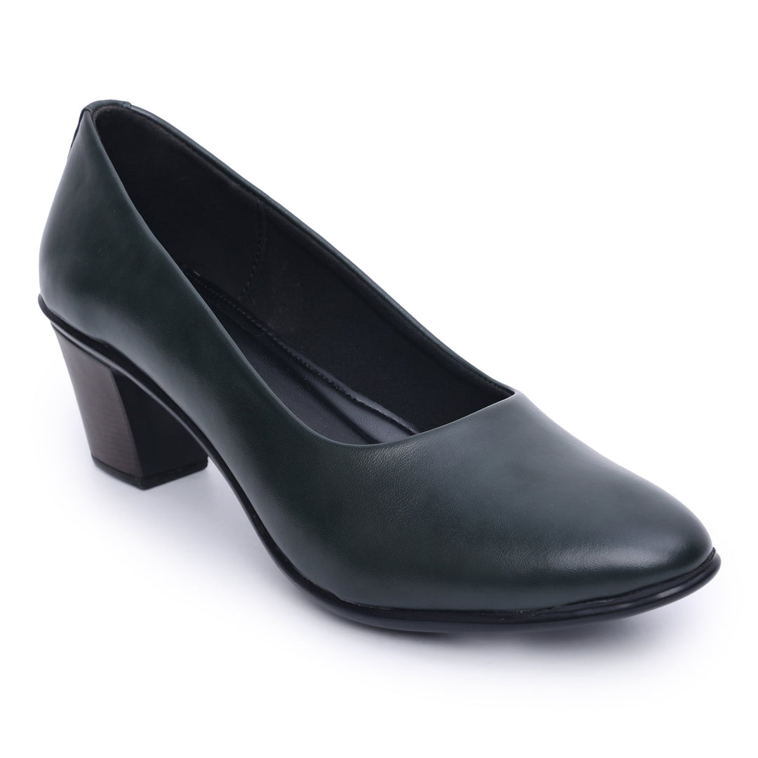 Round Toe Slip on Block Heel Pumps