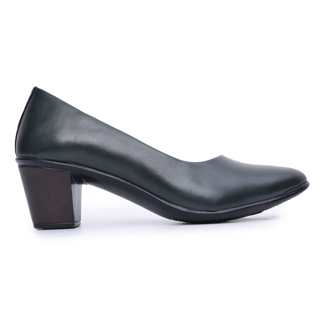 Round Toe Slip on Block Heel Pumps