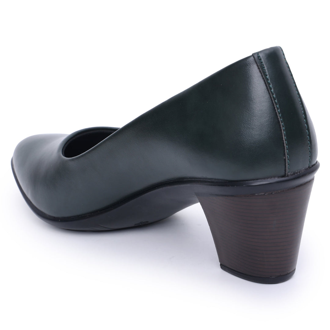 Round Toe Slip on Block Heel Pumps