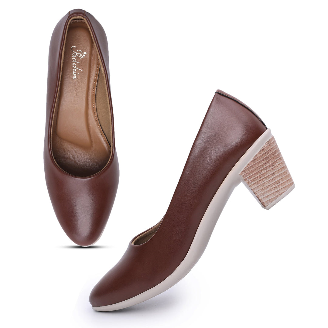 Round Toe Slip on Block Heel Pumps