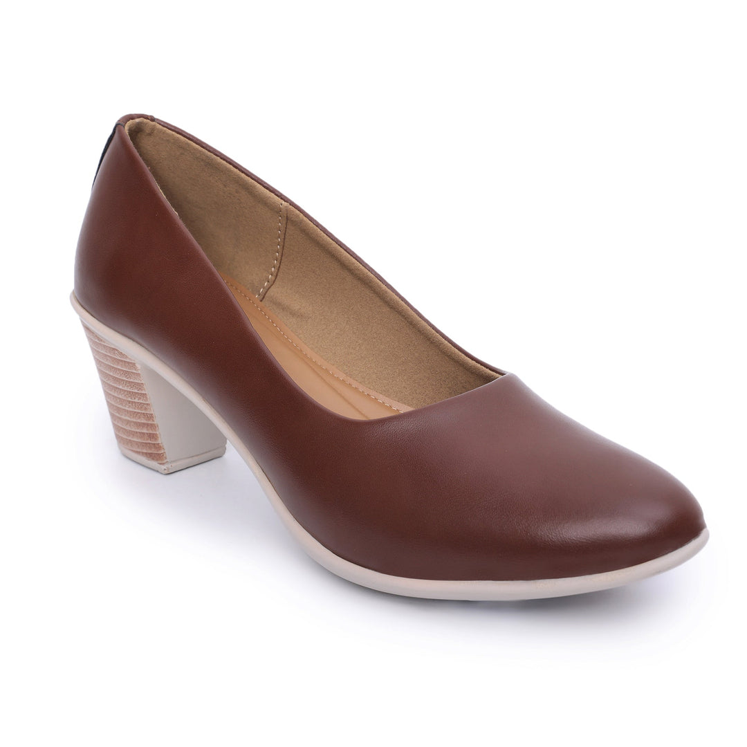 Round Toe Slip on Block Heel Pumps