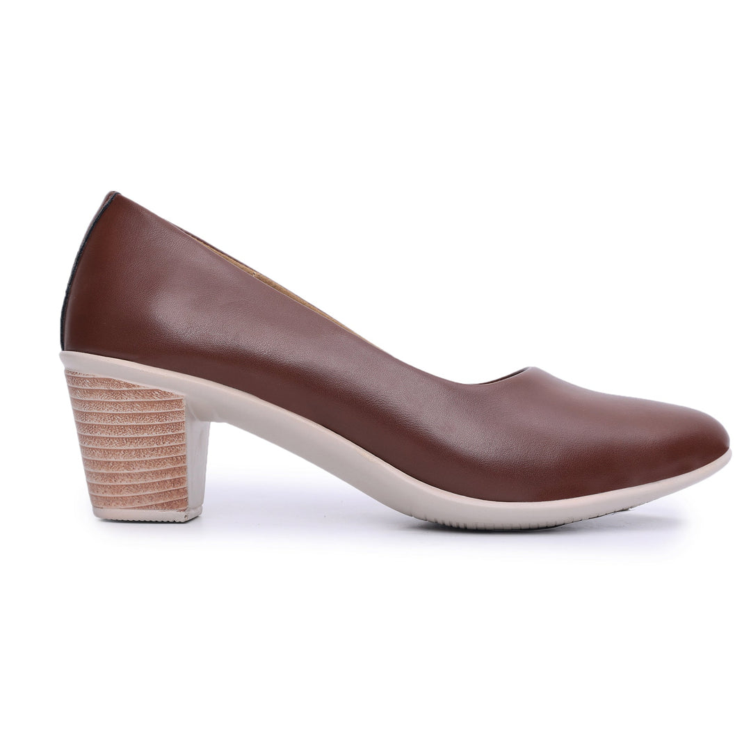 Round Toe Slip on Block Heel Pumps