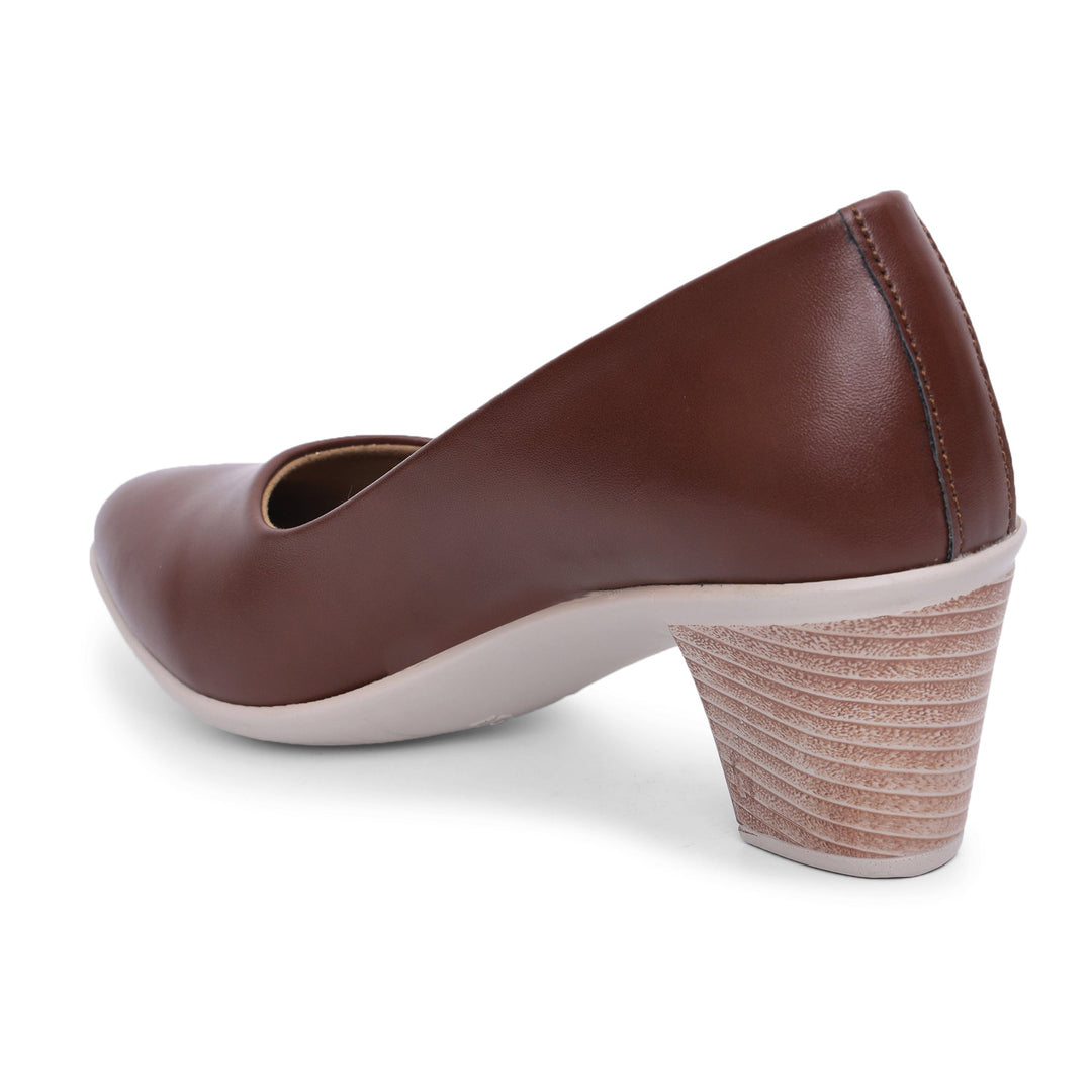 Round Toe Slip on Block Heel Pumps