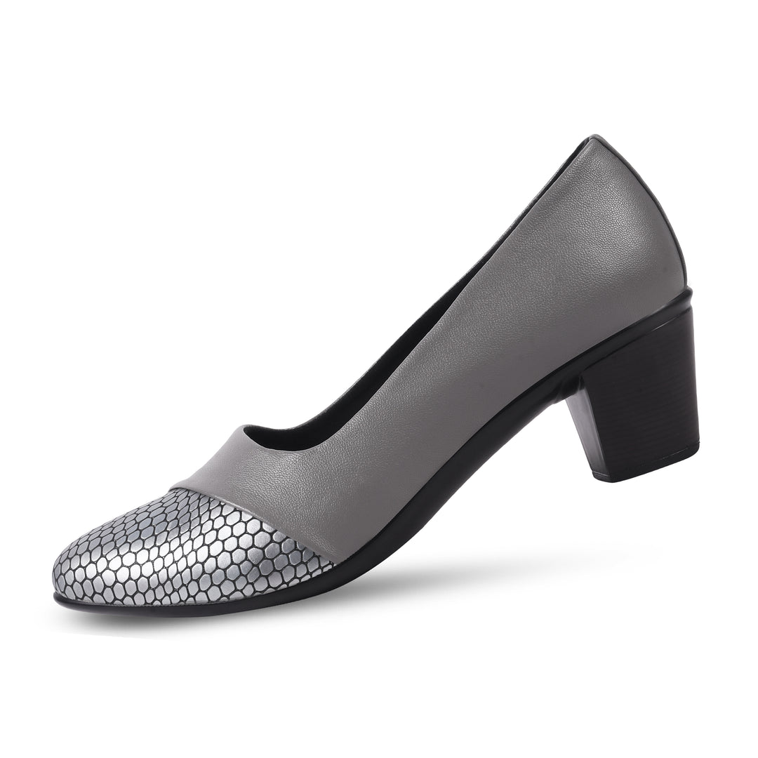 Round Toe Colorblock Block Heel Pumps