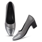Load image into Gallery viewer, Round Toe Colorblock Block Heel Pumps
