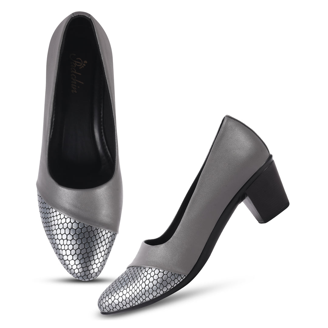 Round Toe Colorblock Block Heel Pumps