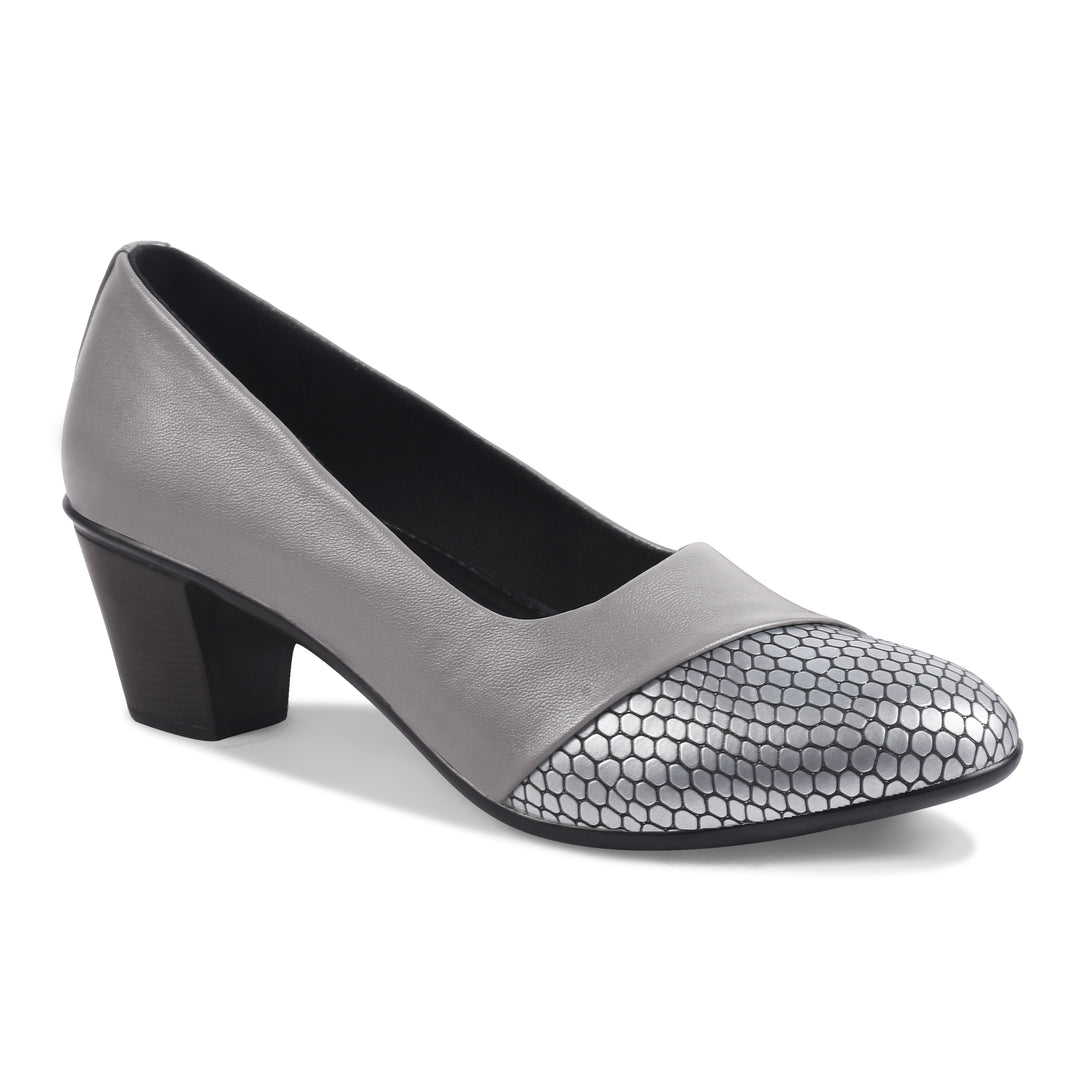 Round Toe Colorblock Block Heel Pumps