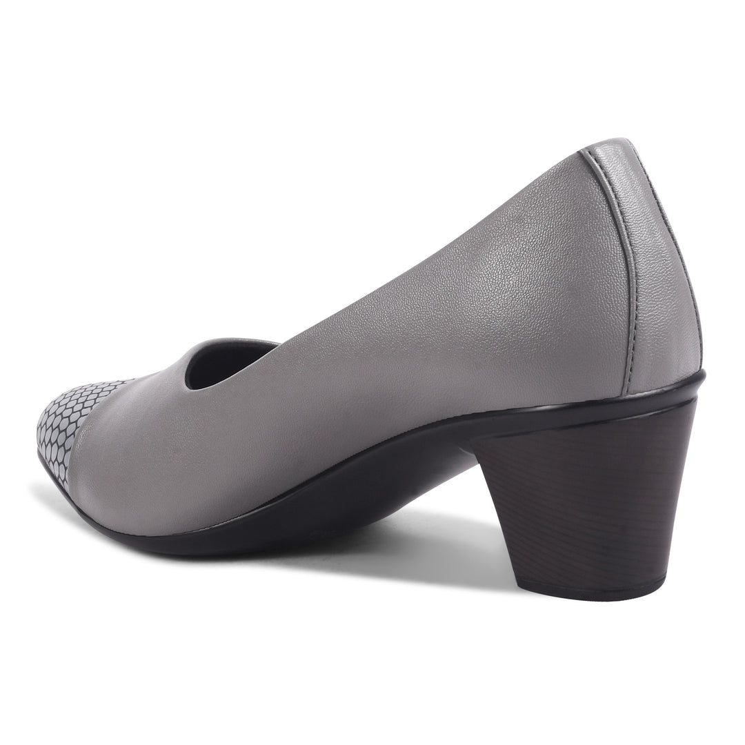 Round Toe Colorblock Block Heel Pumps