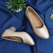 Round Toe Textured Block Heel Pumps