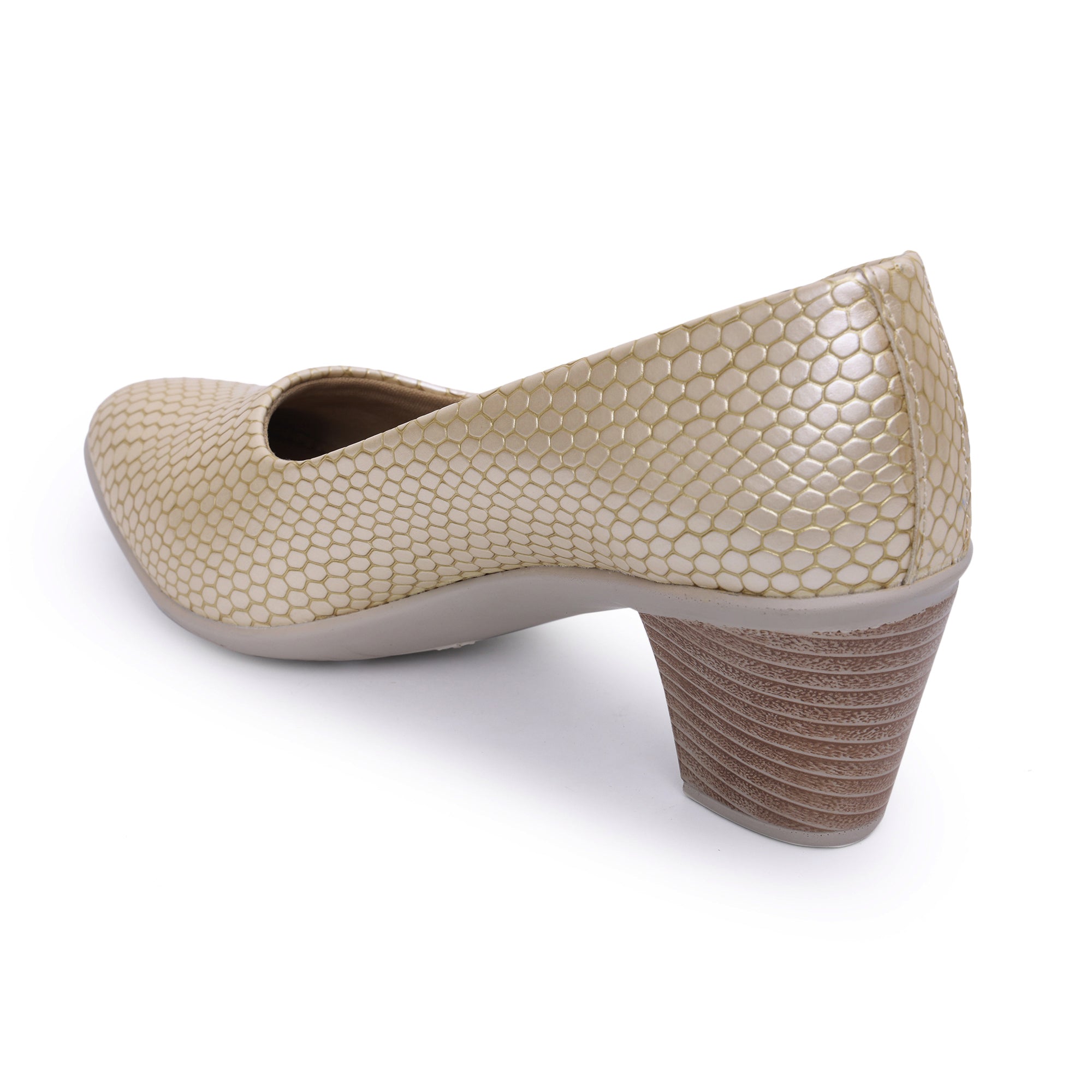 Round Toe Textured Block Heel Pumps