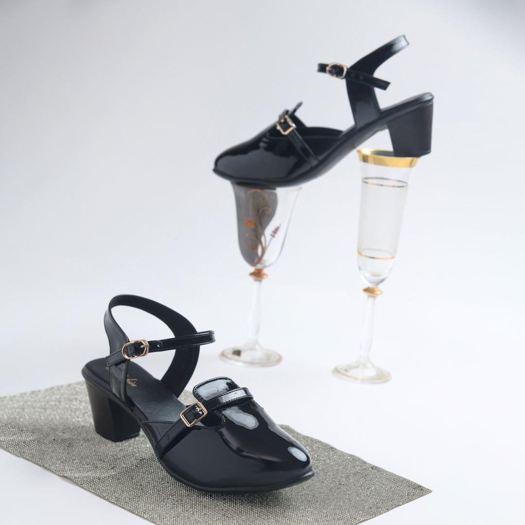 Women's Patent Leather Finish Mary Jane Slingback Block Heels Pumps