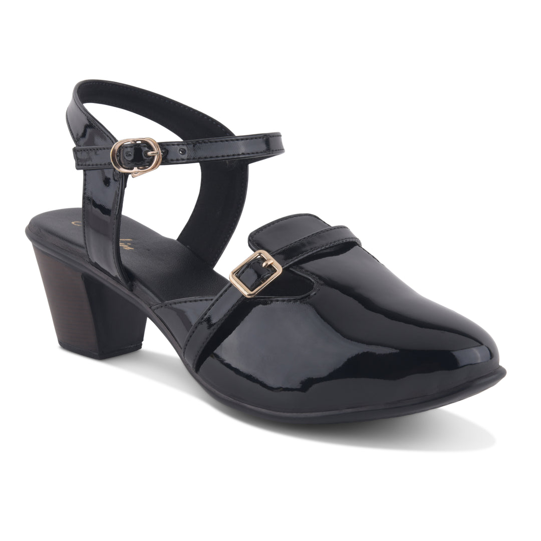 Women's Patent Leather Finish Mary Jane Slingback Block Heels Pumps